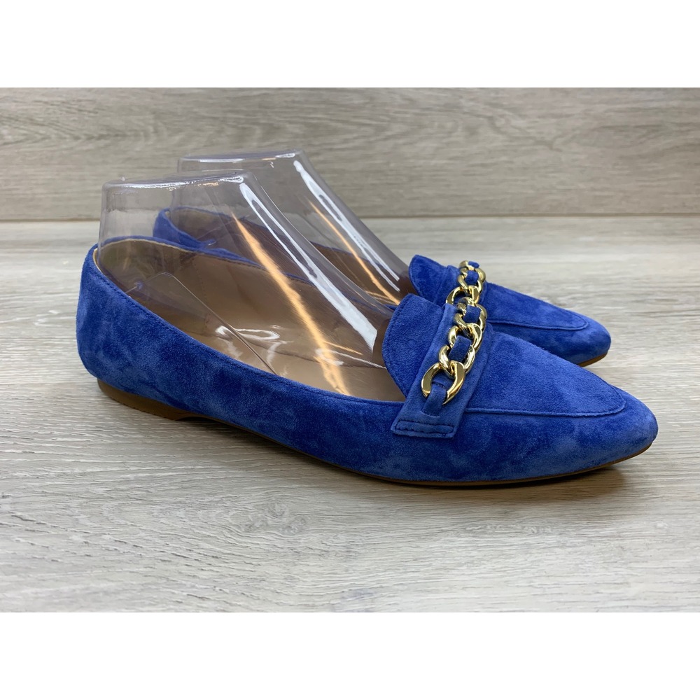 Talbots Ryan Blue Suede Chain Link Pointed Toe Loafers Flats Women's 8 Shoes